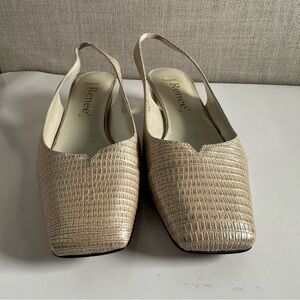 J. Renee Womens Gold Snake Faux Leather block heel slingback 7WW